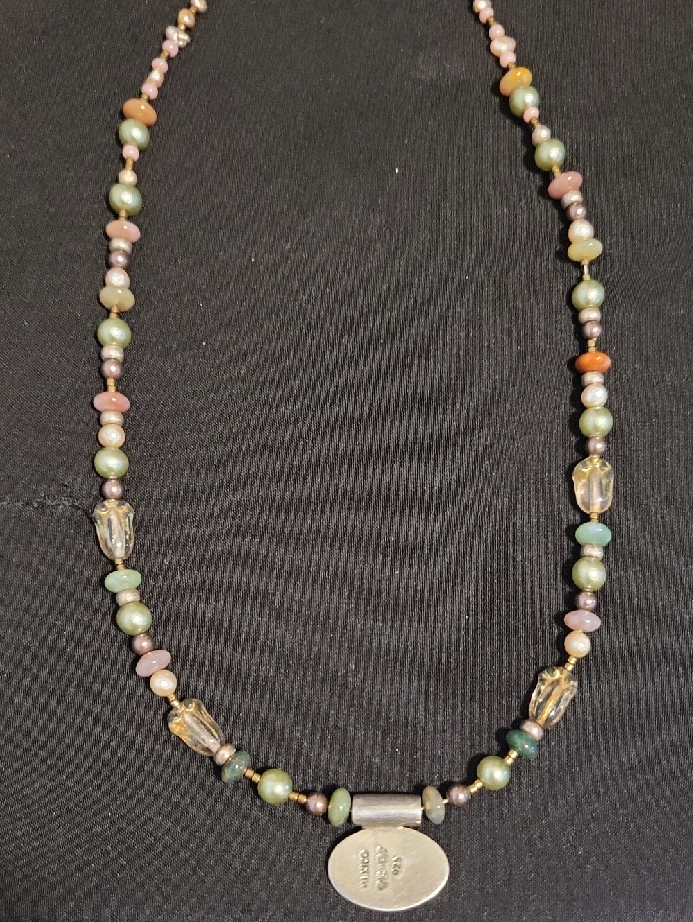 Freshwater Pearl, Stone Mexico 925 Silver Necklace